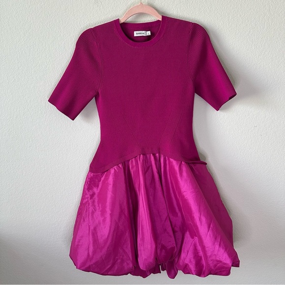 SIMKHAI Kenny Ribbed Bubble Mini Pink Dress SZ M - Picture 4 of 11